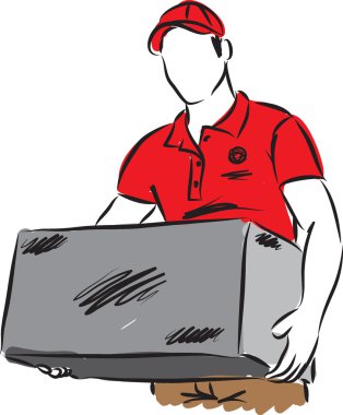 Teslimat adam ile A büyük bir kutu çizimi