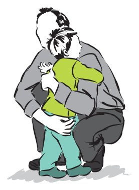 father man hugging a child son illustration clipart