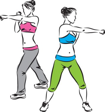 Boks egzersizleri fitness illüstrasyon kadın tekme