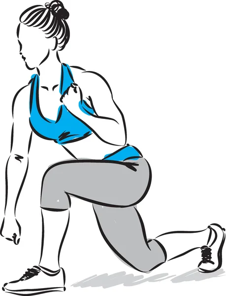 Fitness mujer estiramiento patada boxeo ilustración — Vector de stock
