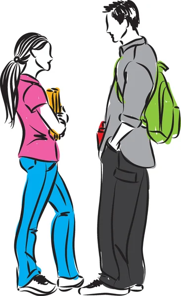 Studenter man och kvinna talande Illustration — Stock vektor