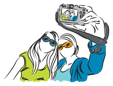  selfie fotoğraf illüstrasyon alarak kızlar bayanlar