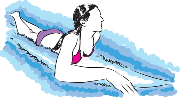 Meisje glimlachend en surfen illustratie — Stockvector