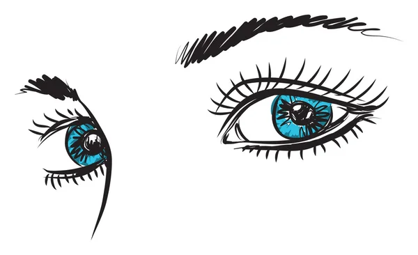 Menina senhora mulher azul olhos ilustração — Vetor de Stock