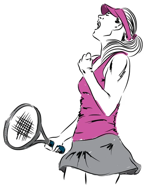 Chica mujer tenis jugador ganador ilustración — Archivo Imágenes Vectoriales