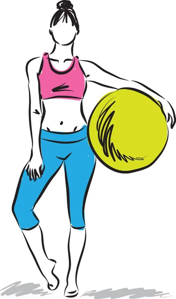 Kadın fitness yoga balon çizim ile — Stok Vektör