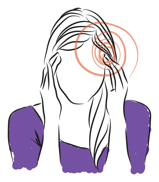 Signora mal di testa donna illustrazione — Vettoriale Stock