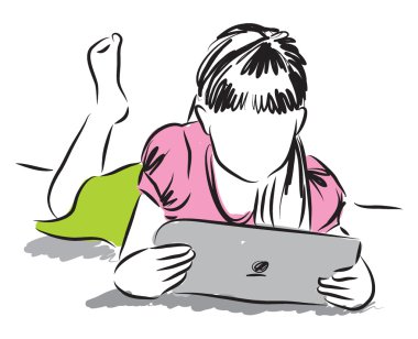  bir tablet çizim ile küçük kız