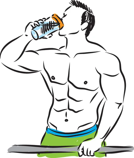 MAN BODY BUILDER DRINKING ILLUSTRATION — Stock Vector