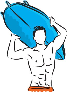 sörf tahtası çizim ile sörfçü adam