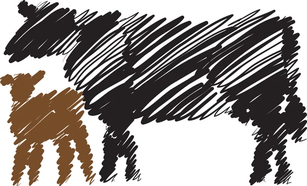 Корова і дитина корова пензлик стиль ілюстрація — стоковий вектор