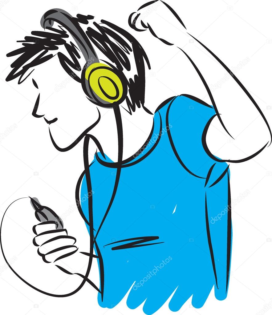 man listening music with headphones illustration