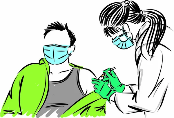 Concetto Vaccinazione Infermiere Con Illustrazione Vettoriale Del Paziente — Vettoriale Stock