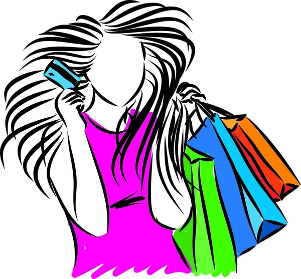 Chica Compras Con Tarjeta Crédito Bolsas Compras Vector Ilustración — Archivo Imágenes Vectoriales