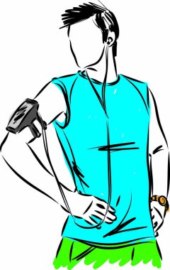 jogging man fitness dinleme müzik vektörü illüstrasyonu