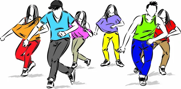 Groupe Danseurs Adolescents Illustration Vectorielle Hip Hop — Image vectorielle