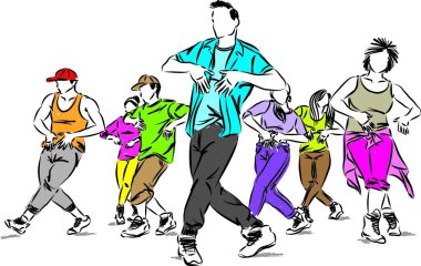 bir grup dansçı hip hop modern dans vektörü çizimi