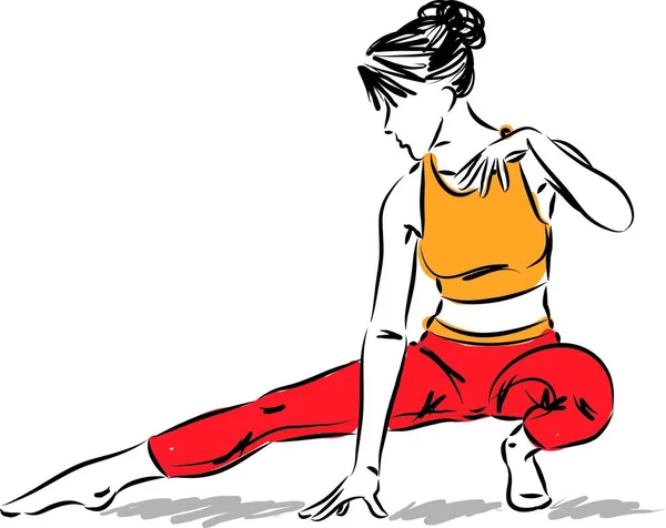 Jong Vrouw Fitness Stretching Positie Vector Illustratie — Stockvector