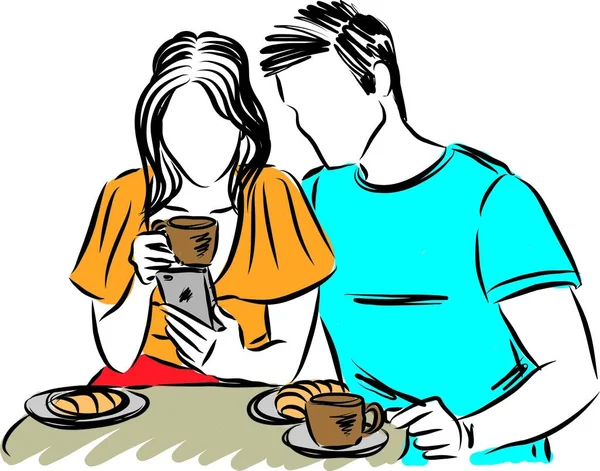 Ζευγάρι Άνδρας Και Γυναίκα Πίνοντας Καφέ Μαζί Διανυσματική Απεικόνιση — Διανυσματικό Αρχείο