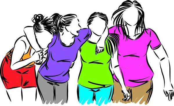 Amigos Mujeres Juntos Feliz Amistad Concepto Vector Ilustración — Archivo Imágenes Vectoriales