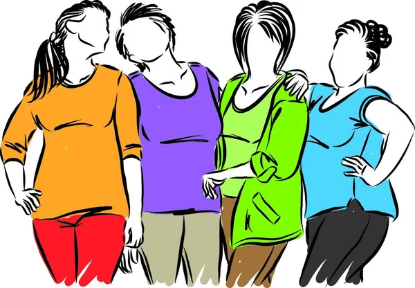 Quatre Femmes Amitié Ensemble Illustration Vectorielle — Image vectorielle