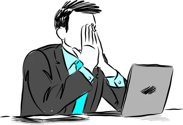 Biznesmen Zestresowany Martwić Zmęczony Laptop Komputer Wektor Ilustracja — Wektor stockowy