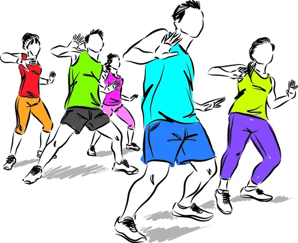 Fitness Groep Dansers Bewegingen Vector Illustratie — Stockvector