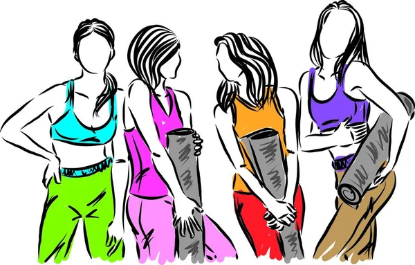 Fitness Yoga Vrouwen Groep Vector Illustratie — Stockvector
