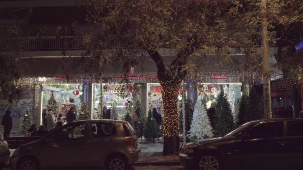 Saloniki Grecja Helleński Sklep Bożonarodzeniowy Klientami Czekającymi Wejściu Tłum Covid — Wideo stockowe
