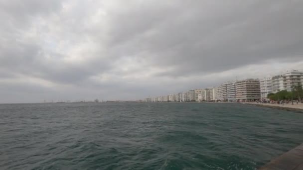 Thessaloniki Grekland Vita Tornet Med Strandtomt Dagsutsikt Över Stadens Landmärke — Stockvideo