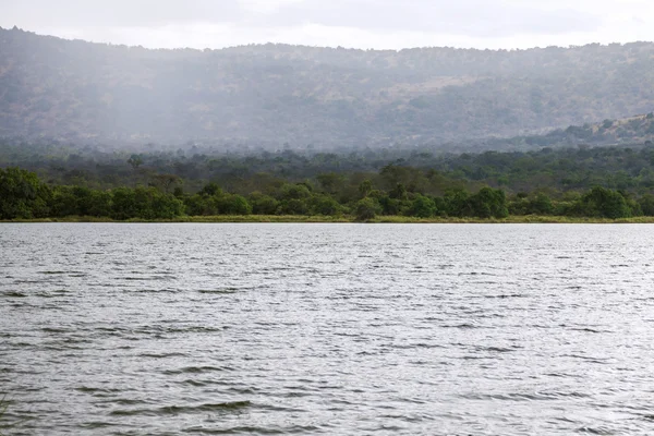 Göl, dağlar, yağmur ormanları ve bulutlar.