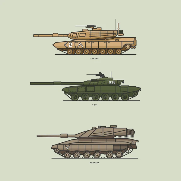 Современные танки, Абрамс, Т-80, Меркава — стоковый вектор