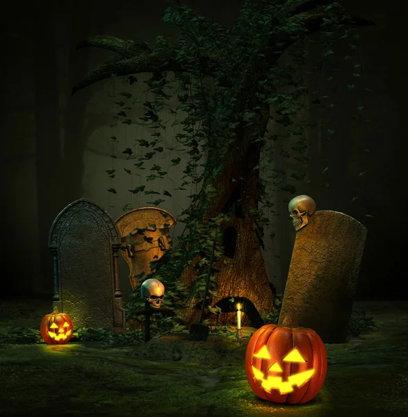 Halloween korkunç mezarlık — Stok fotoğraf