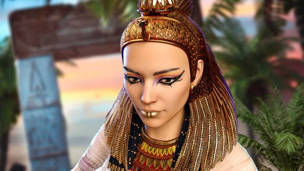 Close up portrait of the legendary last Egyptian princess, queen and pharaoh, Cleopatra, 3d render