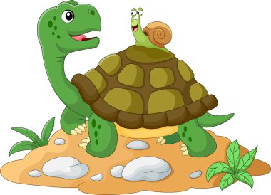 Bir asansör bir turtle'nın sırtına alarak komik Bahçe salyangoz