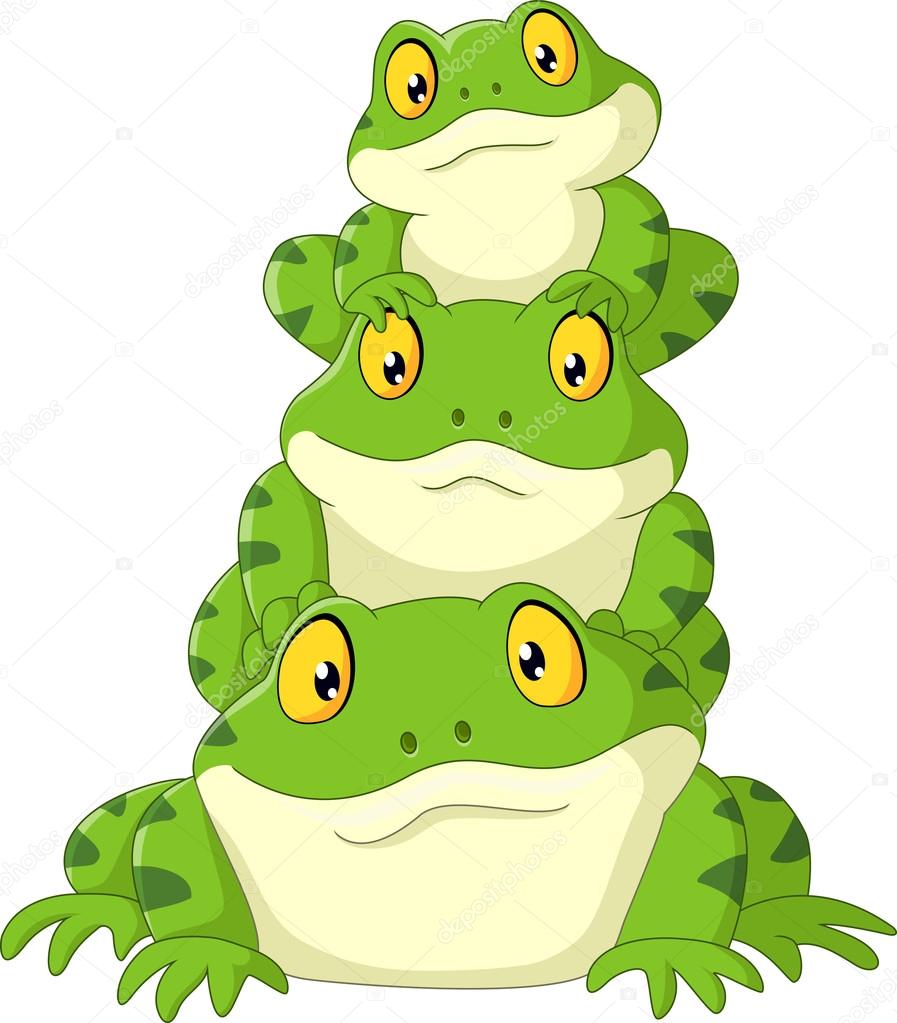 Cartoon frog stacked isolated on white background