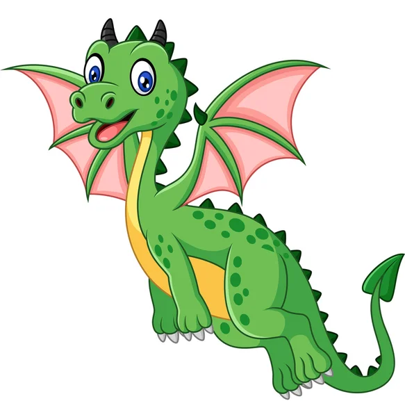 Dibujos animados divertido dragón verde volando — Vector de stock