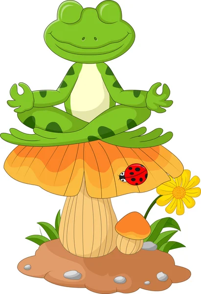 Kreslený žába sedící na houby — Stockový vektor
