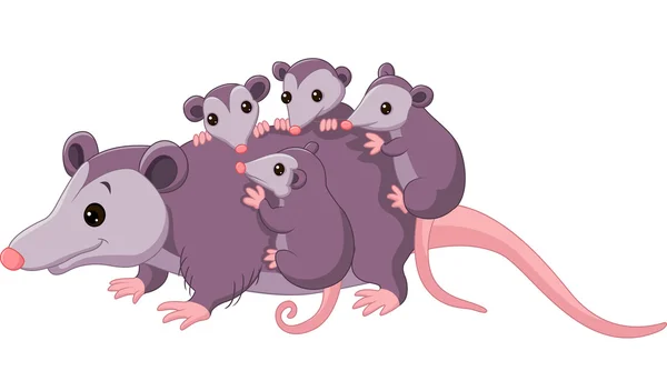 Mignon opossum dessin animé avec des enfants — Image vectorielle