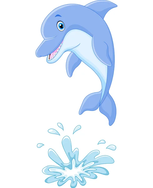 Cute cartoon dolphin jumping out of water — Stock Vector