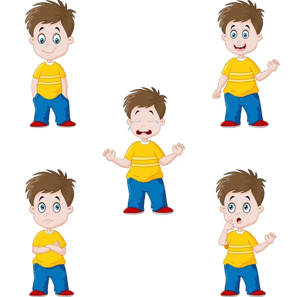 Little boy in various expression — Stock Vector