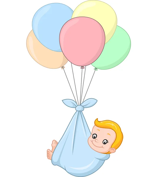 Dibujos animados bebé y globo — Vector de stock