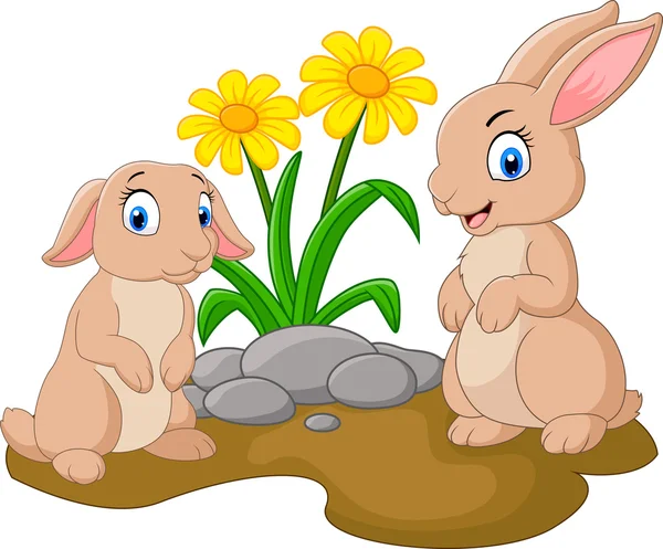 Ilustración conejo con flor — Vector de stock