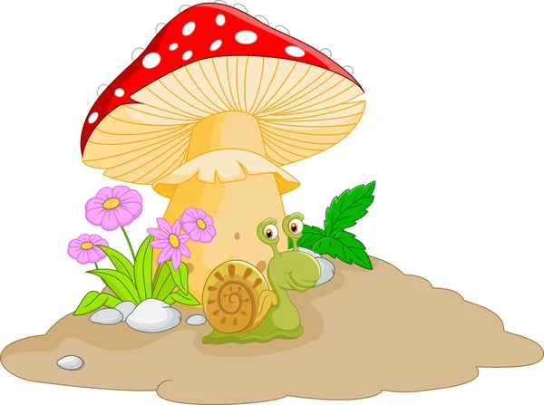 Šnek kreslený za houby — Stockový vektor