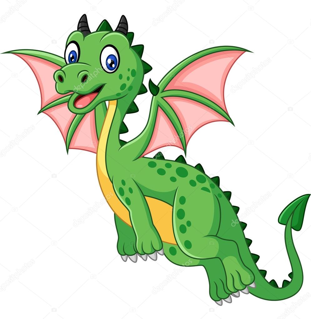 Cartoon funny green dragon flying