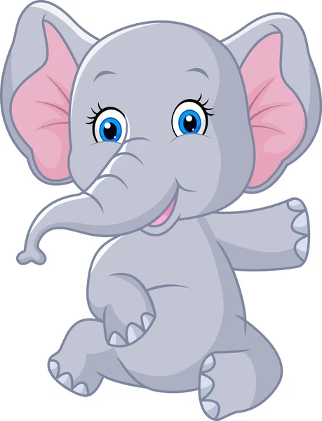 Lindo elefante bebé sentado aislado sobre fondo blanco — Vector de stock