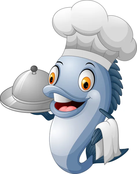 Pescado chef de dibujos animados — Vector de stock