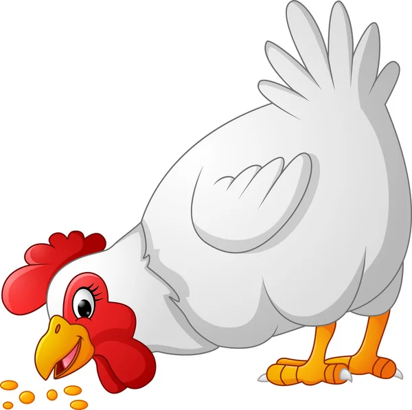 Tecknad kyckling äta frön — Stock vektor