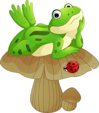 Mantar üzerinde bırakmasını karikatür kurbağa