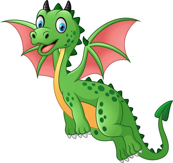 Desenhos animados engraçado dragão verde voando —  Vetores de Stock
